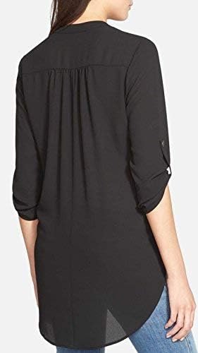 31_2O-X88uL._AC Jngrtsyjvip Fashion Women's Split-Neck Roll-Tab Sleeves Tunic - Perfect Long for Leggings Shirt Cute Versatile Top Notch V Neck Plus Size Blouse