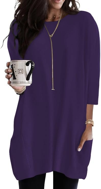 Jngrtsyjvip Fashion   Womens 3/4 Sleeve Tunics or Tops to Wear with Leggings Long Shirts Tops with Pockets