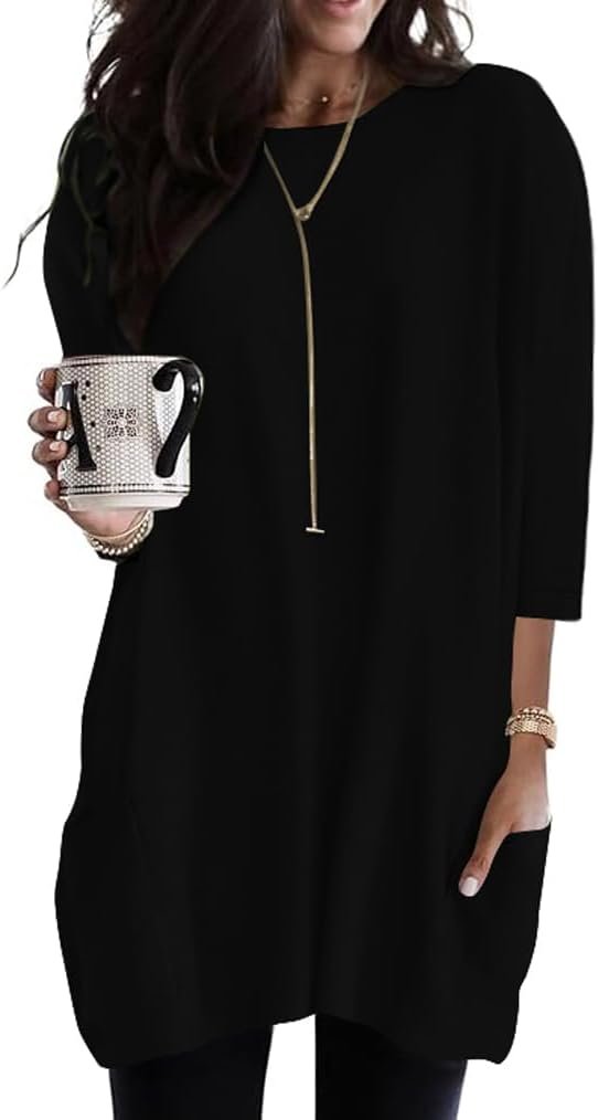 Jngrtsyjvip Fashion   Womens 3/4 Sleeve Tunics or Tops to Wear with Leggings Long Shirts Tops with Pockets