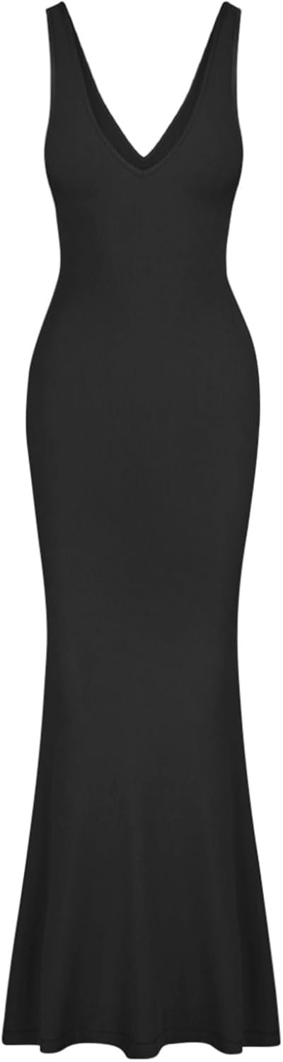 Jngrtsyjvip Fashion Women's Summer Sexy Long Dresses Deep V Neck Sleeveless V Backless Lounge Elegant Bodycon Maxi Dress