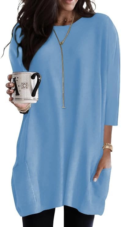 Jngrtsyjvip Fashion   Womens 3/4 Sleeve Tunics or Tops to Wear with Leggings Long Shirts Tops with Pockets