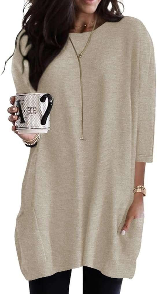Jngrtsyjvip Fashion   Womens 3/4 Sleeve Tunics or Tops to Wear with Leggings Long Shirts Tops with Pockets