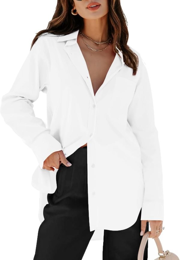 Jngrtsyjvip Fashion   Womens Button Down Shirts Dress Shirts Long Sleeve Blouses V Neck Solid Casual Tunics Tops with Pockets
