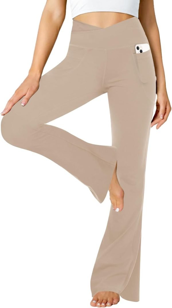 Jngrtsyjvip Fashion  Black Flare Pants for Women, Crossover Soft Bootcut Leggings