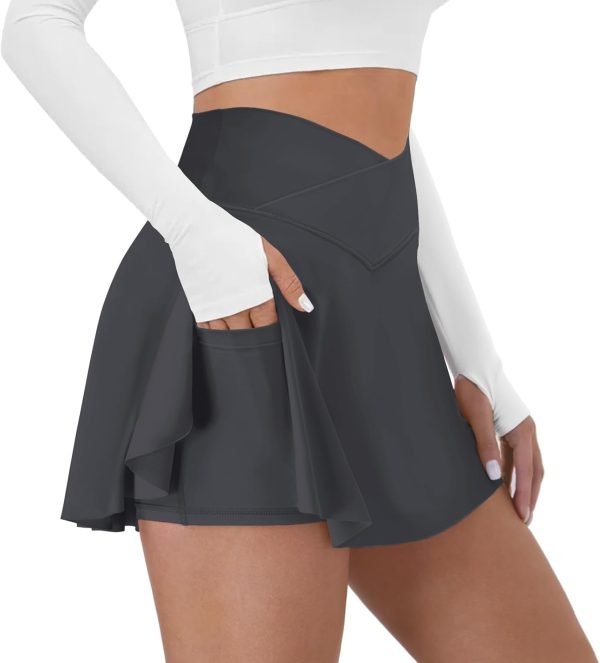 Jngrtsyjvip FashionTennis Skirt for Women with Pockets Shorts Crossover High Waisted Athletic Golf Skorts Running Workout Skirts 2 in 1