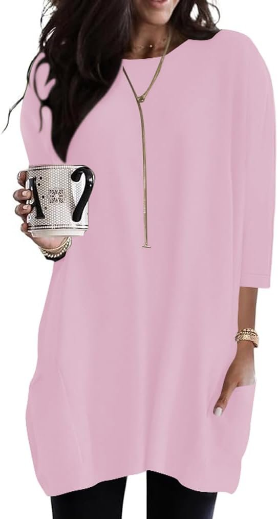Jngrtsyjvip Fashion   Womens 3/4 Sleeve Tunics or Tops to Wear with Leggings Long Shirts Tops with Pockets