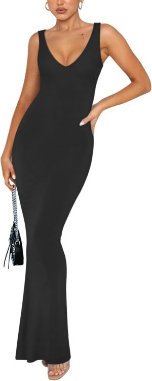 51Ki_GLzCNL._AC_SL1500 Jngrtsyjvip Fashion Women's Summer Sexy Long Dresses Deep V Neck Sleeveless V Backless Lounge Elegant Bodycon Maxi Dress