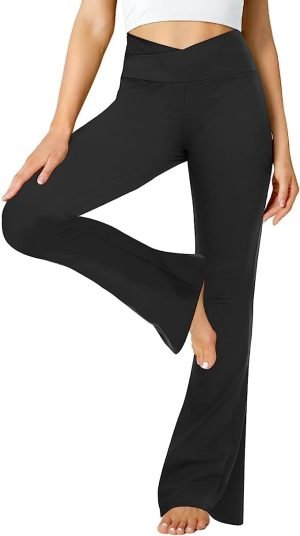 51Obh7bF64L._AC_SL1213 Jngrtsyjvip Fashion Black Flare Pants for Women, Crossover Soft Bootcut Leggings