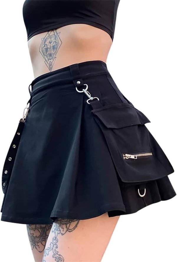 Jngrtsyjvip Fashion  Black Pleated Mini Skirt with Chain High Waisted Tennis Skirt
