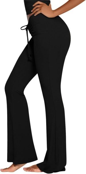 51RoGiNZF1L._AC_SL1500 Jngrtsyjvip Fashion Womens Trendy Ruched Waist Ribbed Comfy Flowy Flare Lounge Pants