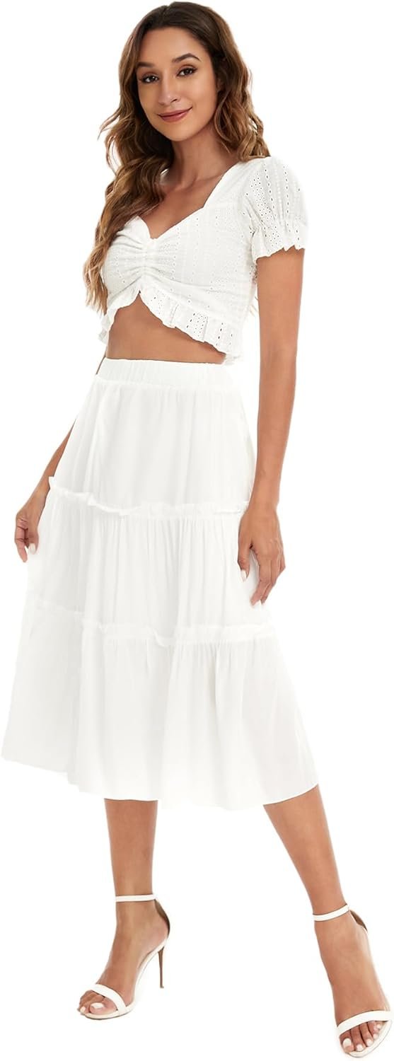 51TQ5ixfWmL._AC_SL1500 Jngrtsyjvip Fashion Women's High Waist Frill Trim A Line Swing Flowy Summer Midi Skirts