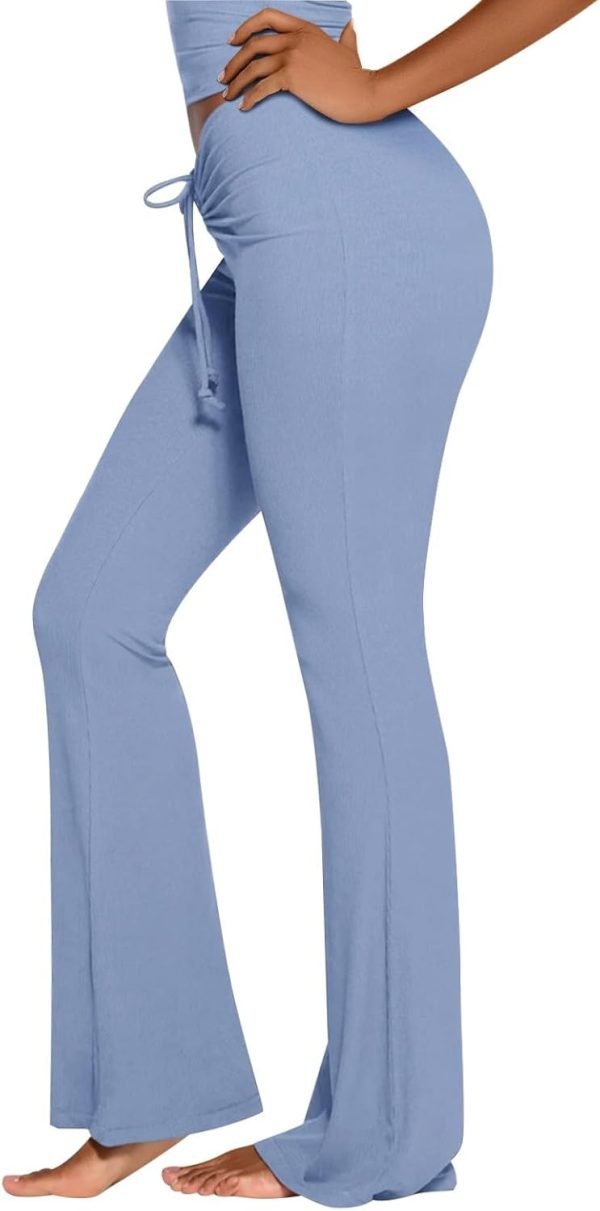 Jngrtsyjvip Fashion  Womens Trendy Ruched Waist Ribbed Comfy Flowy Flare Lounge Pants
