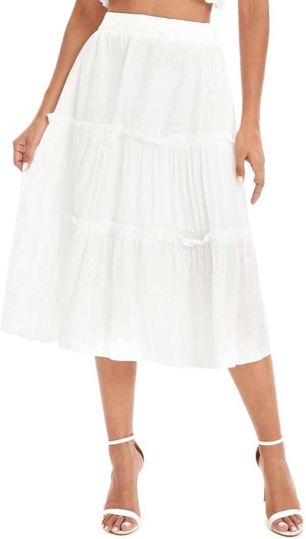 51XMQ-XmwzL._AC_SL1500 Jngrtsyjvip Fashion Women's High Waist Frill Trim A Line Swing Flowy Summer Midi Skirts