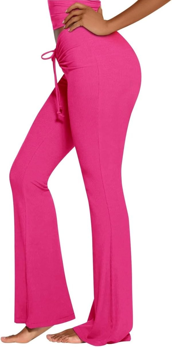 Jngrtsyjvip Fashion  Womens Trendy Ruched Waist Ribbed Comfy Flowy Flare Lounge Pants