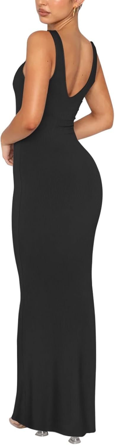 Jngrtsyjvip Fashion Women's Summer Sexy Long Dresses Deep V Neck Sleeveless V Backless Lounge Elegant Bodycon Maxi Dress