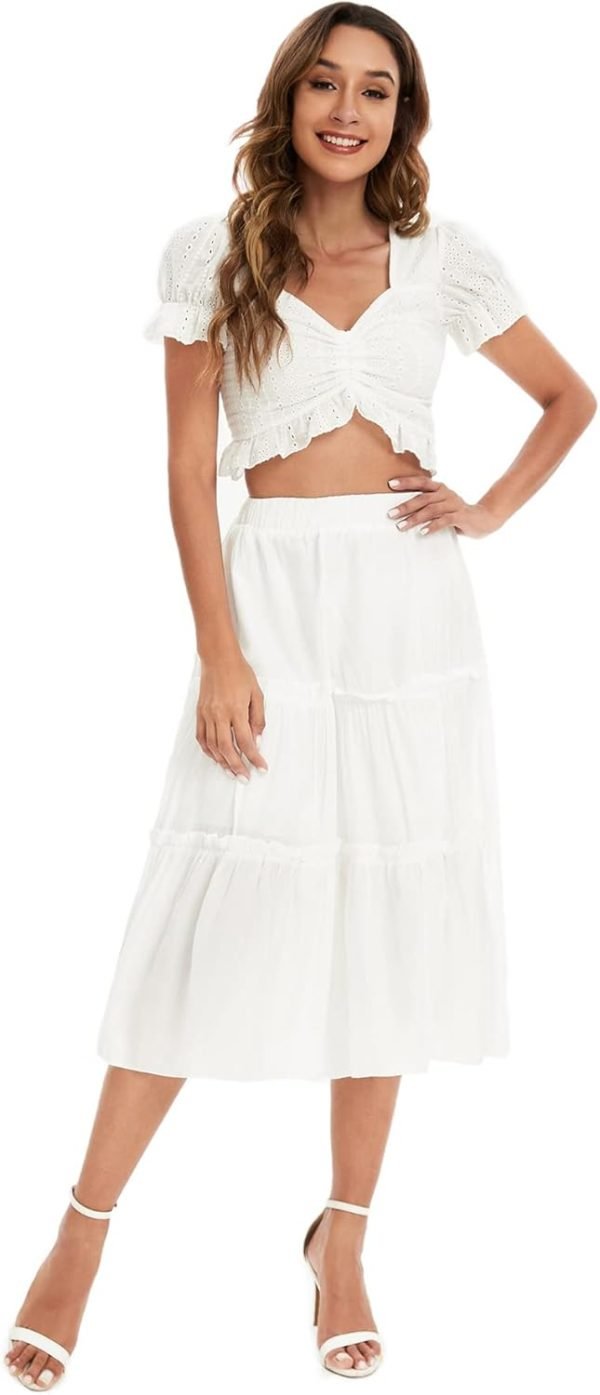 51digERUc6L._AC_SL1500 Jngrtsyjvip Fashion Women's High Waist Frill Trim A Line Swing Flowy Summer Midi Skirts