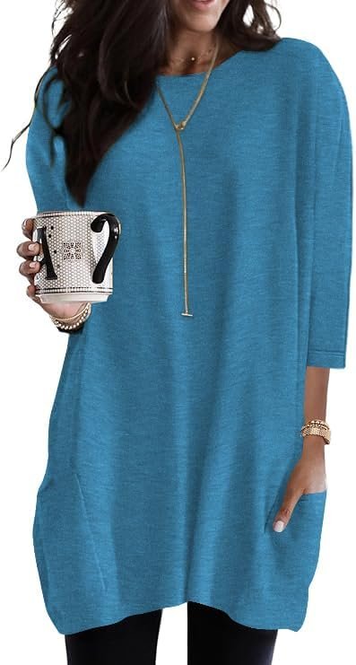 Jngrtsyjvip Fashion   Womens 3/4 Sleeve Tunics or Tops to Wear with Leggings Long Shirts Tops with Pockets