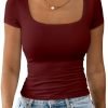 Jngrtsyjvip Fashion Womens Summer Sexy Short Sleeve Square Neck Double Lined Basic Slim Fit Crop T Shirt