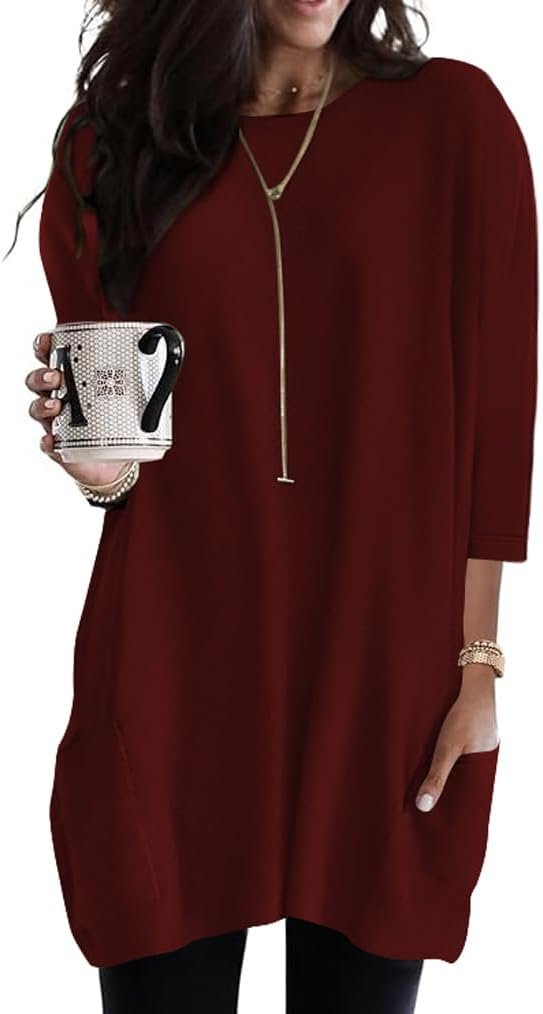 Jngrtsyjvip Fashion   Womens 3/4 Sleeve Tunics or Tops to Wear with Leggings Long Shirts Tops with Pockets