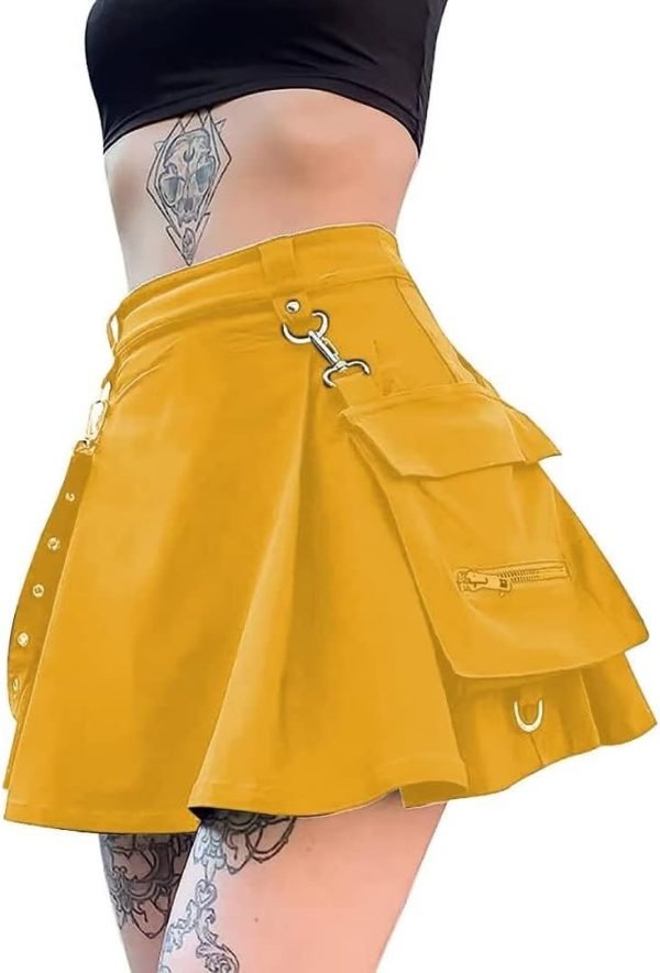 Jngrtsyjvip Fashion  Black Pleated Mini Skirt with Chain High Waisted Tennis Skirt