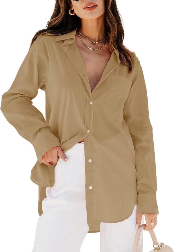 Jngrtsyjvip Fashion   Womens Button Down Shirts Dress Shirts Long Sleeve Blouses V Neck Solid Casual Tunics Tops with Pockets