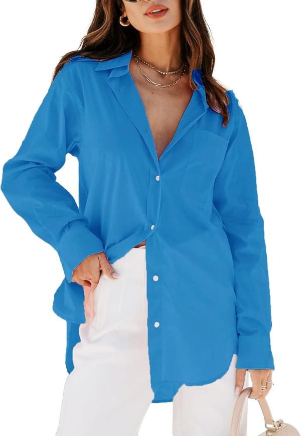 Jngrtsyjvip Fashion   Womens Button Down Shirts Dress Shirts Long Sleeve Blouses V Neck Solid Casual Tunics Tops with Pockets