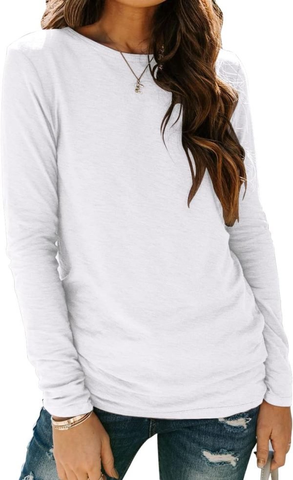 Jngrtsyjvip Fashion   Womens Long Sleeve Tops Casual Basics Fall Shirts Solid Crewneck T-Shirt