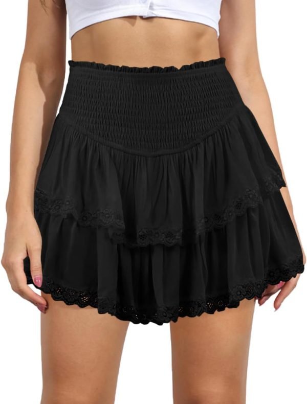 Jngrtsyjvip FashionWomen's Cute High Waist Ruffle Mini Skirt Layered Ruffle Hem Flared Flowy Casual Swing Beach Mini Short Skirt