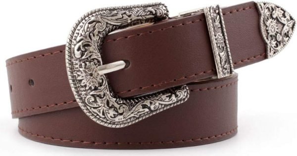 Jngrtsyjvip Fashion  Adjustable-Vintage-Western-Cowboy-Belt Women Men - Cowboy-Style Engraved-Buckle Belt for Jeans Pants Dresses