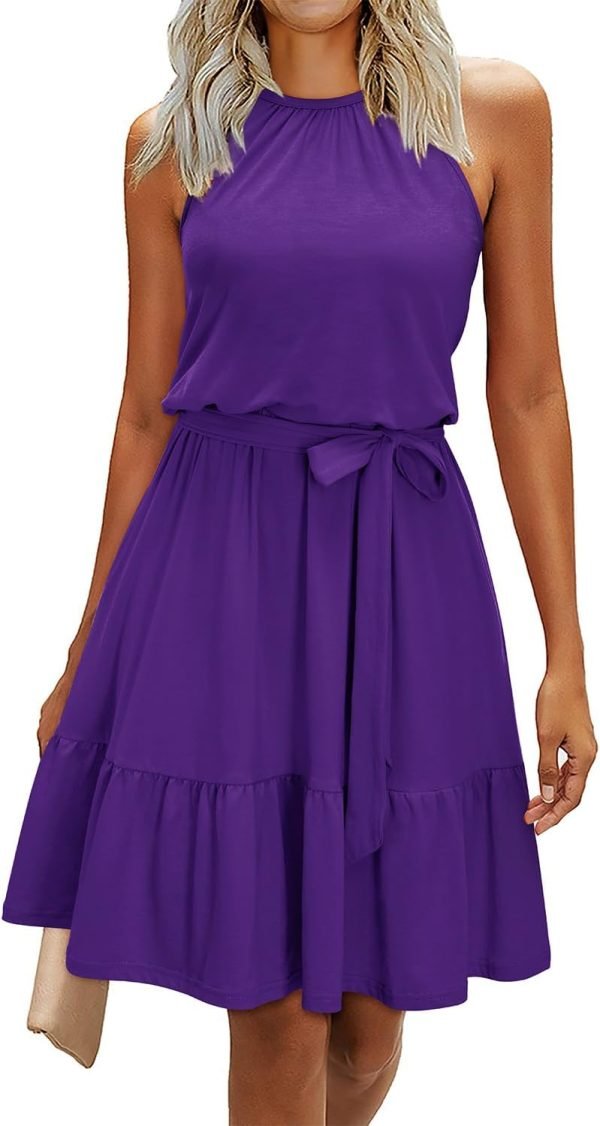 Jngrtsyjvip Fashion Women's 2024 Summer Dress Halter Casual Beach Vacation Outfits Hawaiian Dresses Ruffle Belted Sundress with Pockets