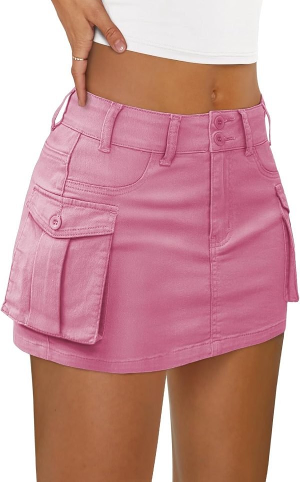 Jngrtsyjvip Fashion  Women Cargo Mini Skirt Denim Jean Dress with Pocket