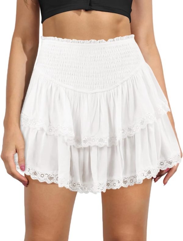 Jngrtsyjvip FashionWomen's Cute High Waist Ruffle Mini Skirt Layered Ruffle Hem Flared Flowy Casual Swing Beach Mini Short Skirt