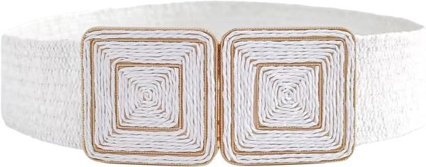 Jngrtsyjvip Fashion  Women's Symmetrical Buckle Straw Belts Wide Belt Elastic Waistband