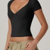 Jngrtsyjvip Fashion Women's V Neck Short Sleeve T Shirts Double Lined Tee Seamed Cup Going Out Tops