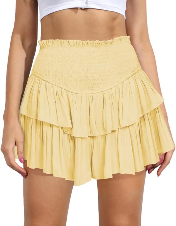 Jngrtsyjvip FashionWomen's Cute High Waist Ruffle Mini Skirt Layered Ruffle Hem Flared Flowy Casual Swing Beach Mini Short Skirt