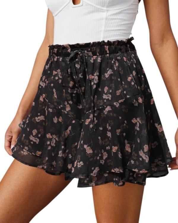 Jngrtsyjvip Fashion Shorts for Women Casual Boho Floral Skorts Ruffle Mini Skirts Running Tennis Butterfly Shorts Chiffon Shorts