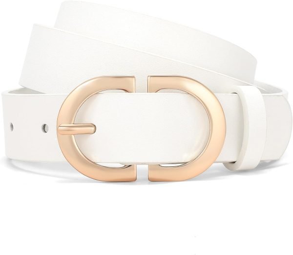 Jngrtsyjvip Fashion  Women Leather Belt for Jeans Pants Dress Fashion Ladies Belts with Gold Buckle White Waist Belt Small to Plus Size
