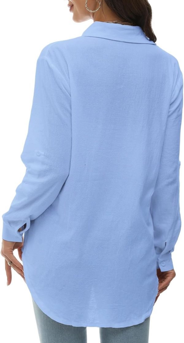 Jngrtsyjvip Fashion Womens Button Down Shirts Long/Roll Up Sleeve cotton and linen women's shirt Collared Work Blouses Oversized Loose Tops with Pocket