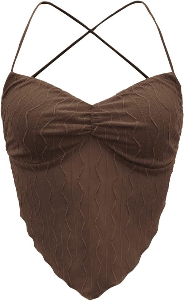 Jngrtsyjvip Fashion Women's Criss Cross Backless Strappy Asymmetrical Hem Crop Cami Top
