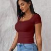 Jngrtsyjvip Fashion Womens Summer Sexy Short Sleeve Square Neck Double Lined Basic Slim Fit Crop T Shirt