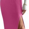 Jngrtsyjvip Fashion  Women's High Waist Slit Hem Rib Knit Midi Bodycon Skirt