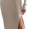 Jngrtsyjvip Fashion  Women's High Waist Slit Hem Rib Knit Midi Bodycon Skirt