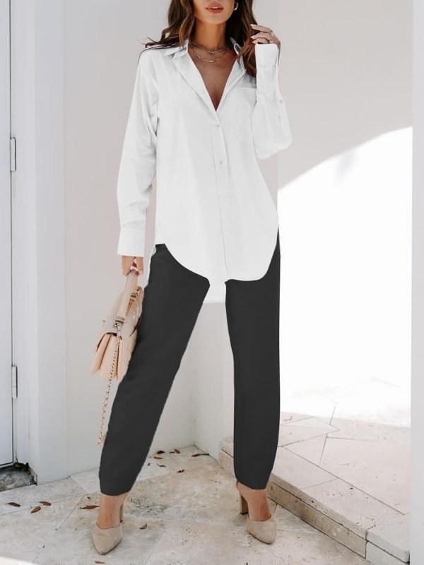 Jngrtsyjvip Fashion   Womens Button Down Shirts Dress Shirts Long Sleeve Blouses V Neck Solid Casual Tunics Tops with Pockets