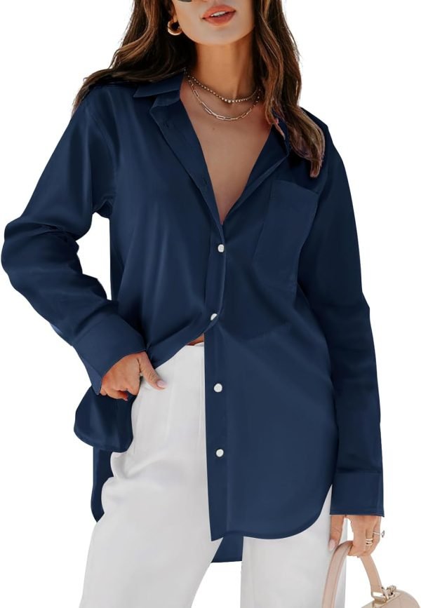 Jngrtsyjvip Fashion   Womens Button Down Shirts Dress Shirts Long Sleeve Blouses V Neck Solid Casual Tunics Tops with Pockets