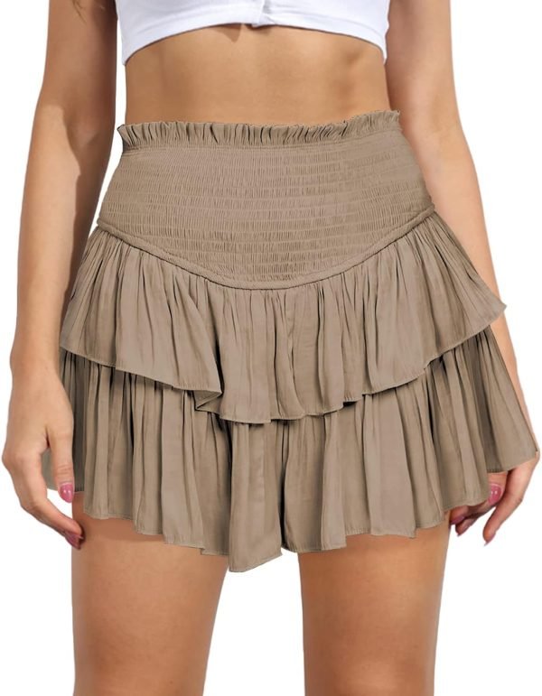 Jngrtsyjvip FashionWomen's Cute High Waist Ruffle Mini Skirt Layered Ruffle Hem Flared Flowy Casual Swing Beach Mini Short Skirt