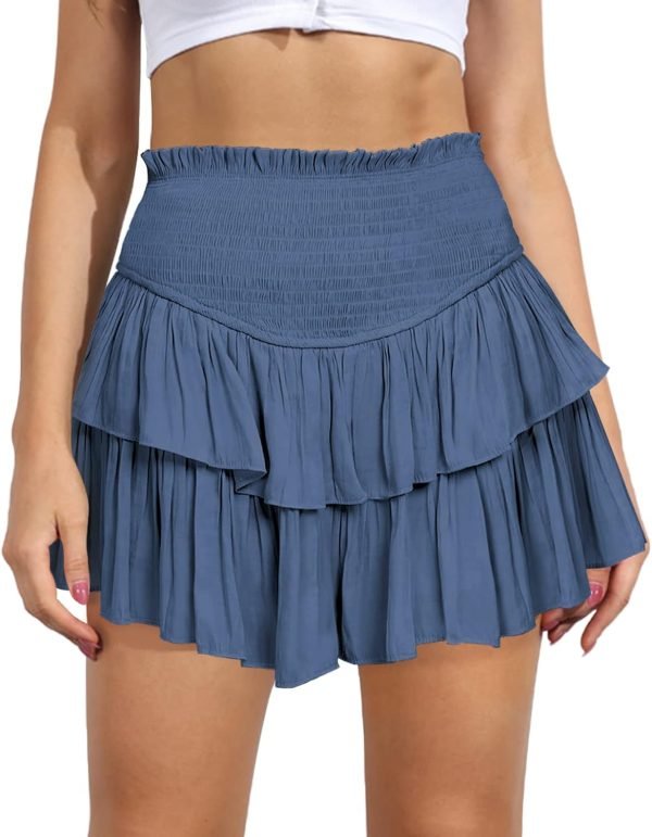 Jngrtsyjvip FashionWomen's Cute High Waist Ruffle Mini Skirt Layered Ruffle Hem Flared Flowy Casual Swing Beach Mini Short Skirt