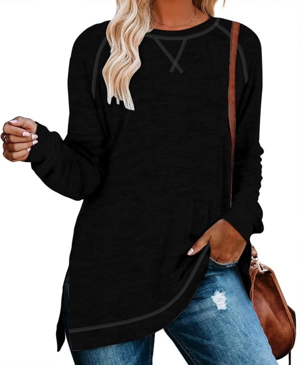 Jngrtsyjvip Fashion  Womens Casual Long Sleeve T Shirts Casual Blouses Trendy Tops Side Split Tunics