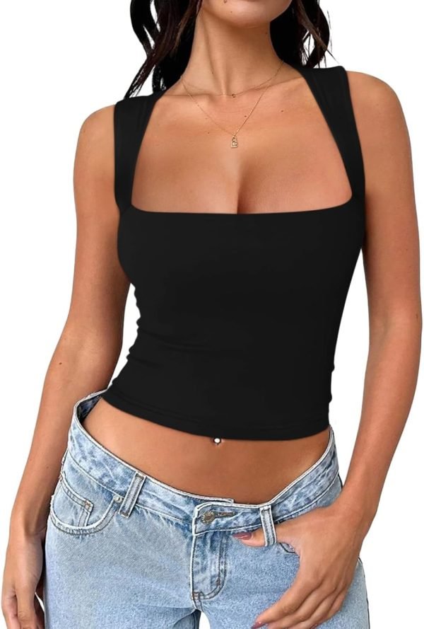 61JRm6sFw8L._AC_SL1500 Jngrtsyjvip Fashion Women's Square Neck Going Out Crop Tops Double Lined Cute Basic Tank Tops 2024 Clothes