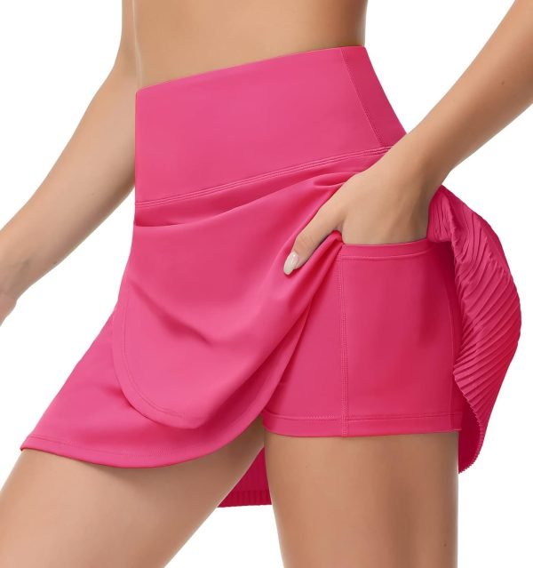 Jngrtsyjvip Fashion Women's High Waisted Tennis Skirts Crossover hemline Back Pleated Golf Skorts with Inner Shorts