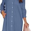 Jngrtsyjvip Fashion Womens Button Down Shirt Dresses with Pockets Cotton Button Up Tunics Long Sleeve Solid High Low Blouse Tops